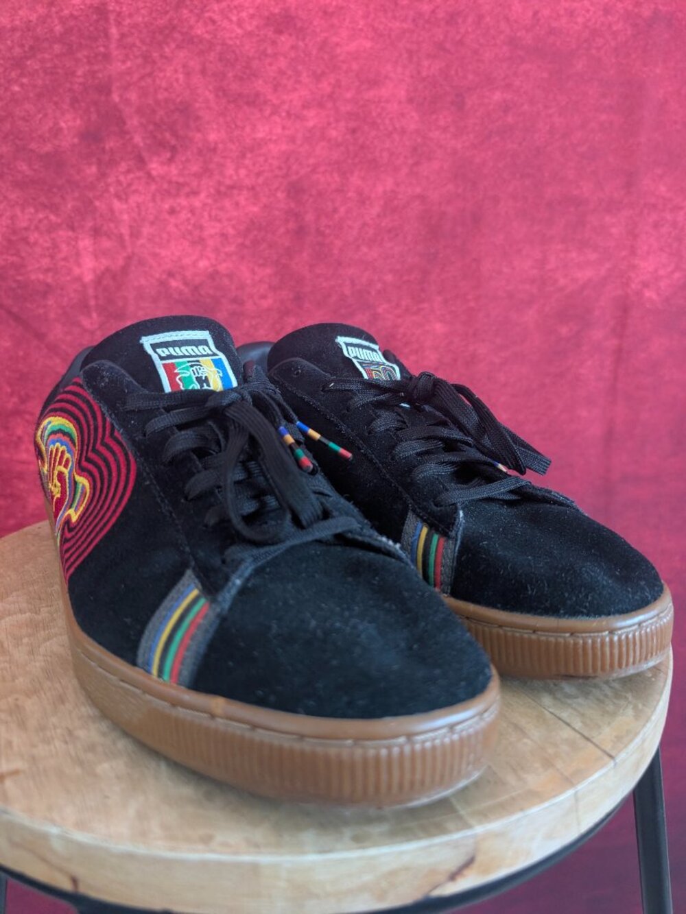 PUMA Suede PWR Thru Peace America Black with Rainbow Accent Fist